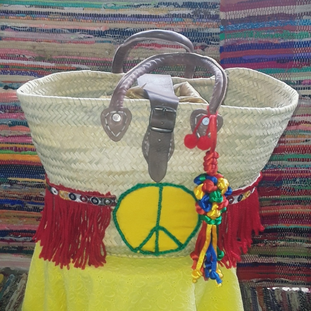 Natural straw/leather summer/beach tote